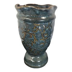 Vtg Sears, Roebuck and Co. Whole Home Tone & Texture Ceramic Vase Teal Gold NOS